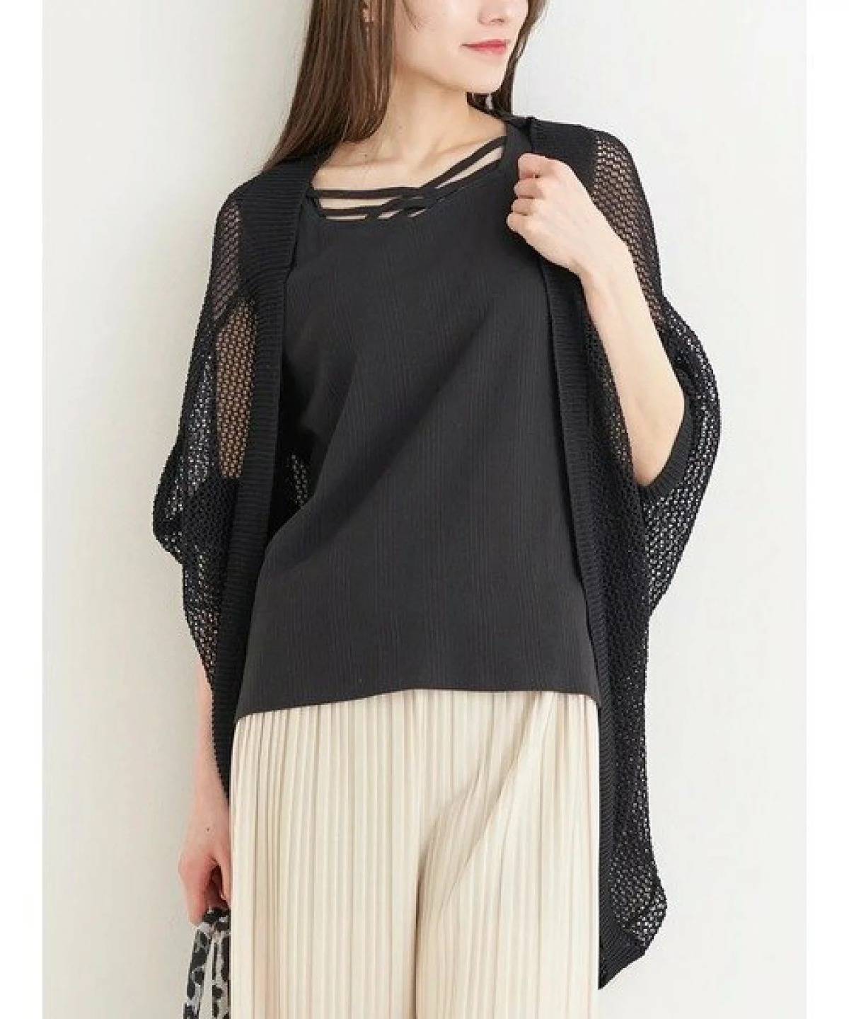 Re-J&SUPURE メッシュニットドルマンカーディガン