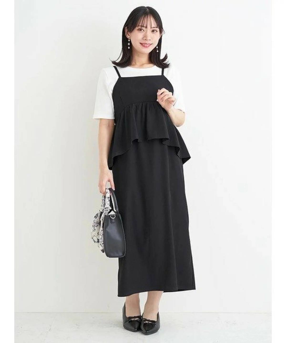 Re-J&SUPURE ペプラムジャンパースカート×リブTシャツ