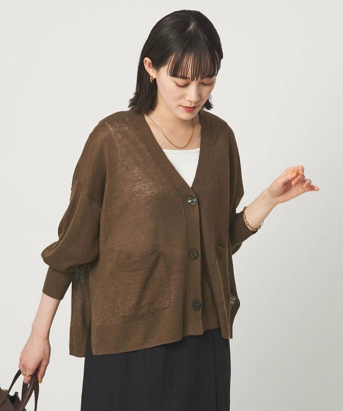 UNITED ARROWS green label relaxing フレンチリネン Vネック カーディガン ウォッシャブル