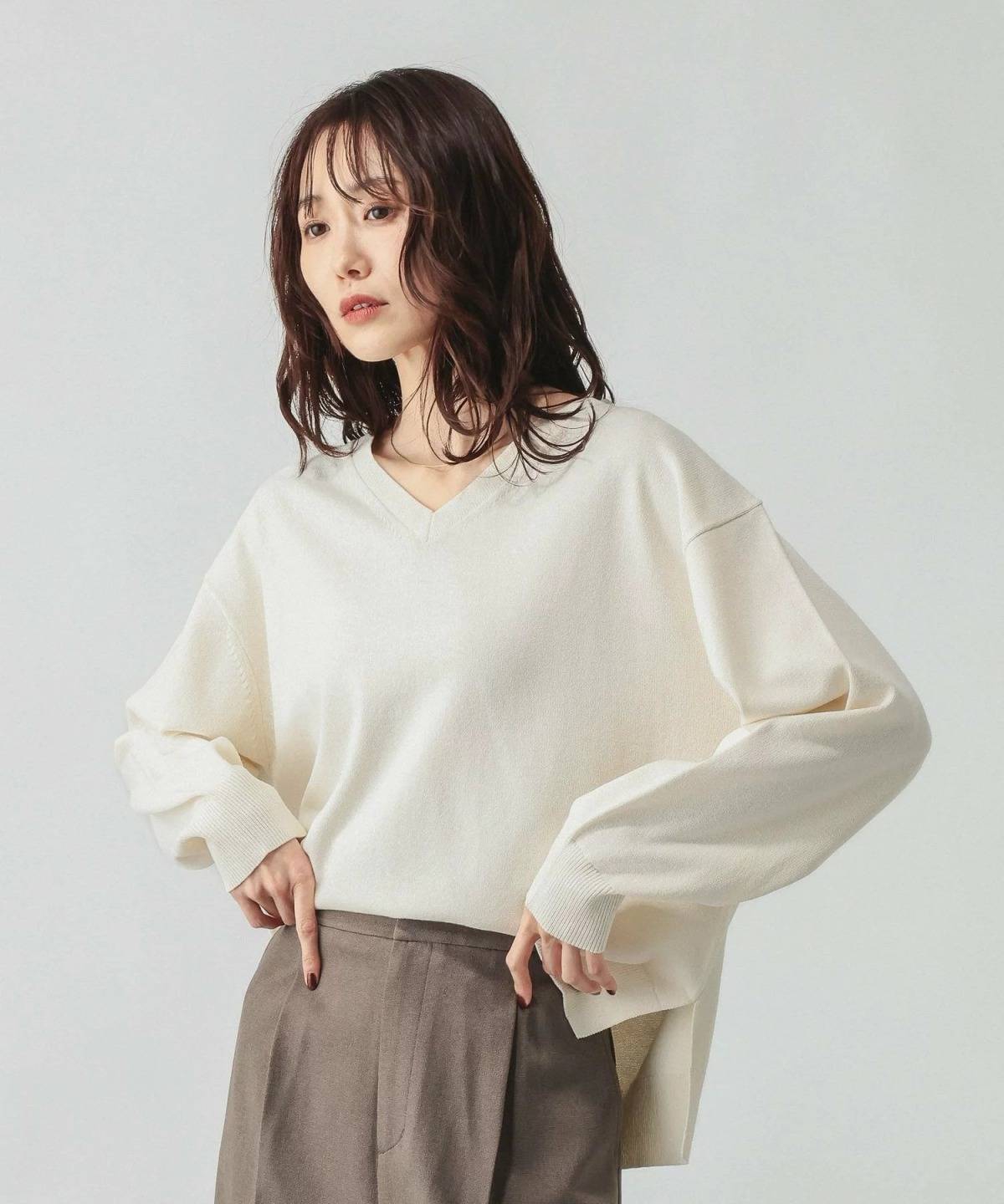 GLOBAL WORK ドライタッチVネックプルオーバー長袖