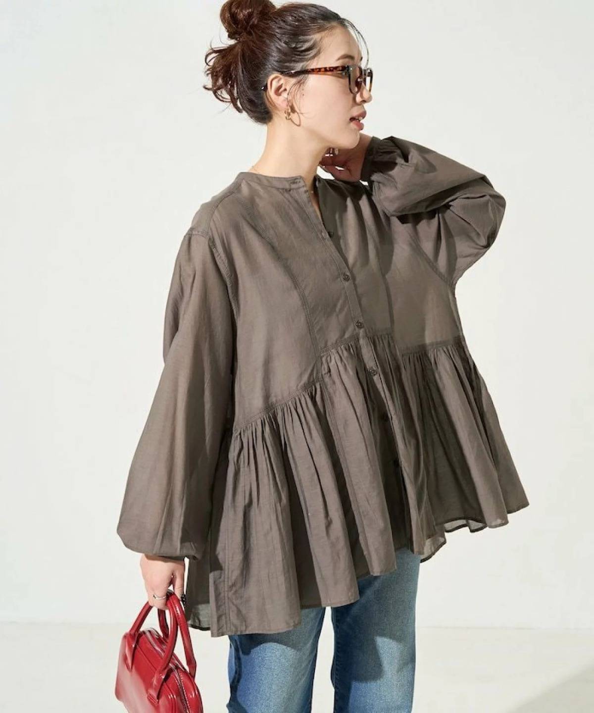 FREAK’S STORE シアーボイルフロントボタンギャザーブラウス