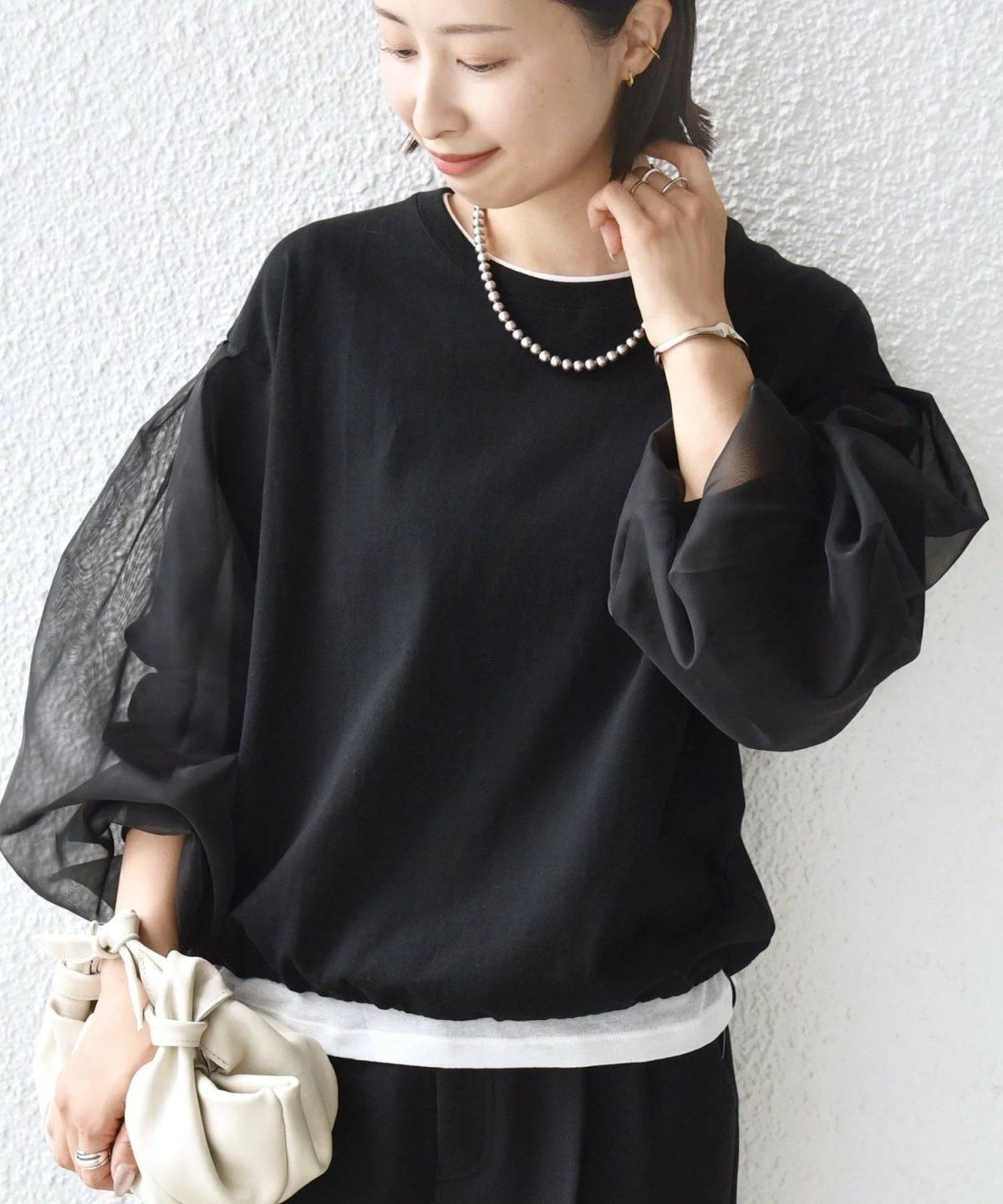 SHIPS シアー コンビ 裾 ドロスト プルオーバー