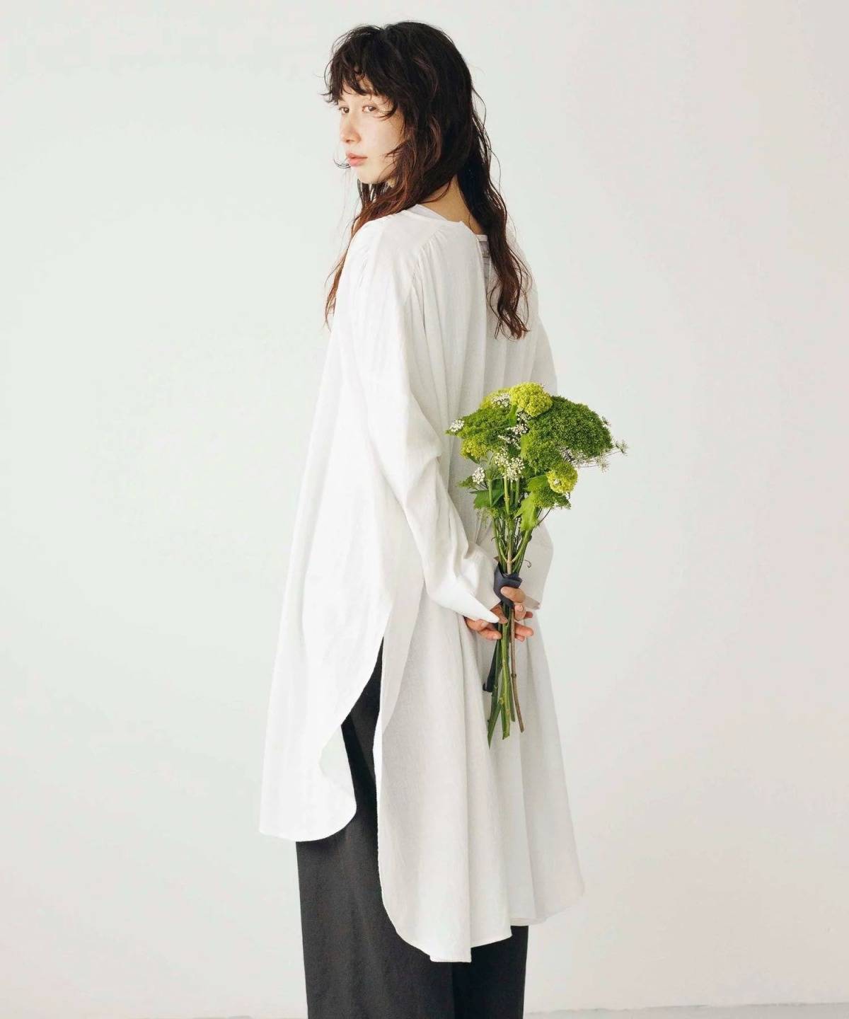 studio CLIP コットンリネン柄織りカフタンワンピース