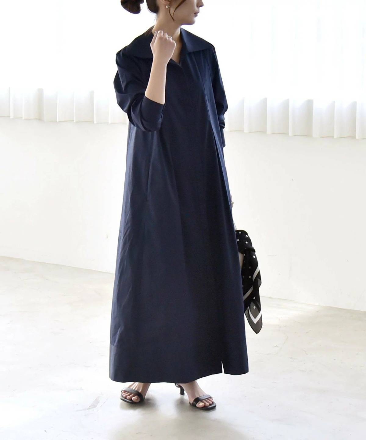 SHIPS ビッグカラー Aライン シャツ ワンピース