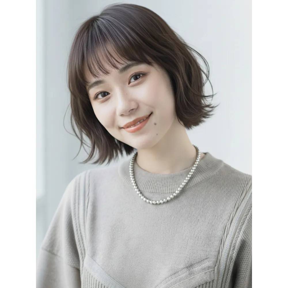 大人可愛いオン眉ボブ