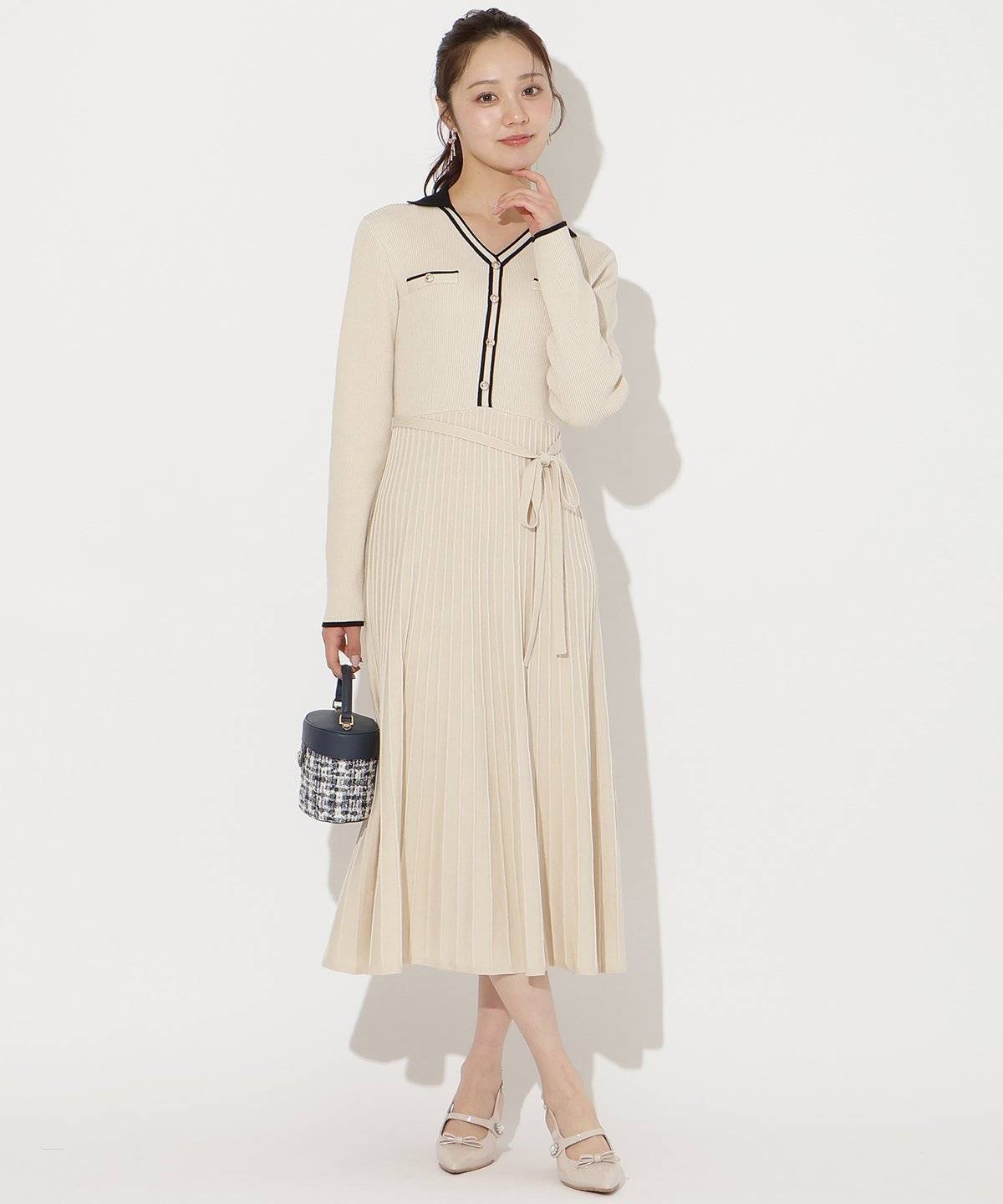 WILLSELECTION バイカラープリーツニットワンピース