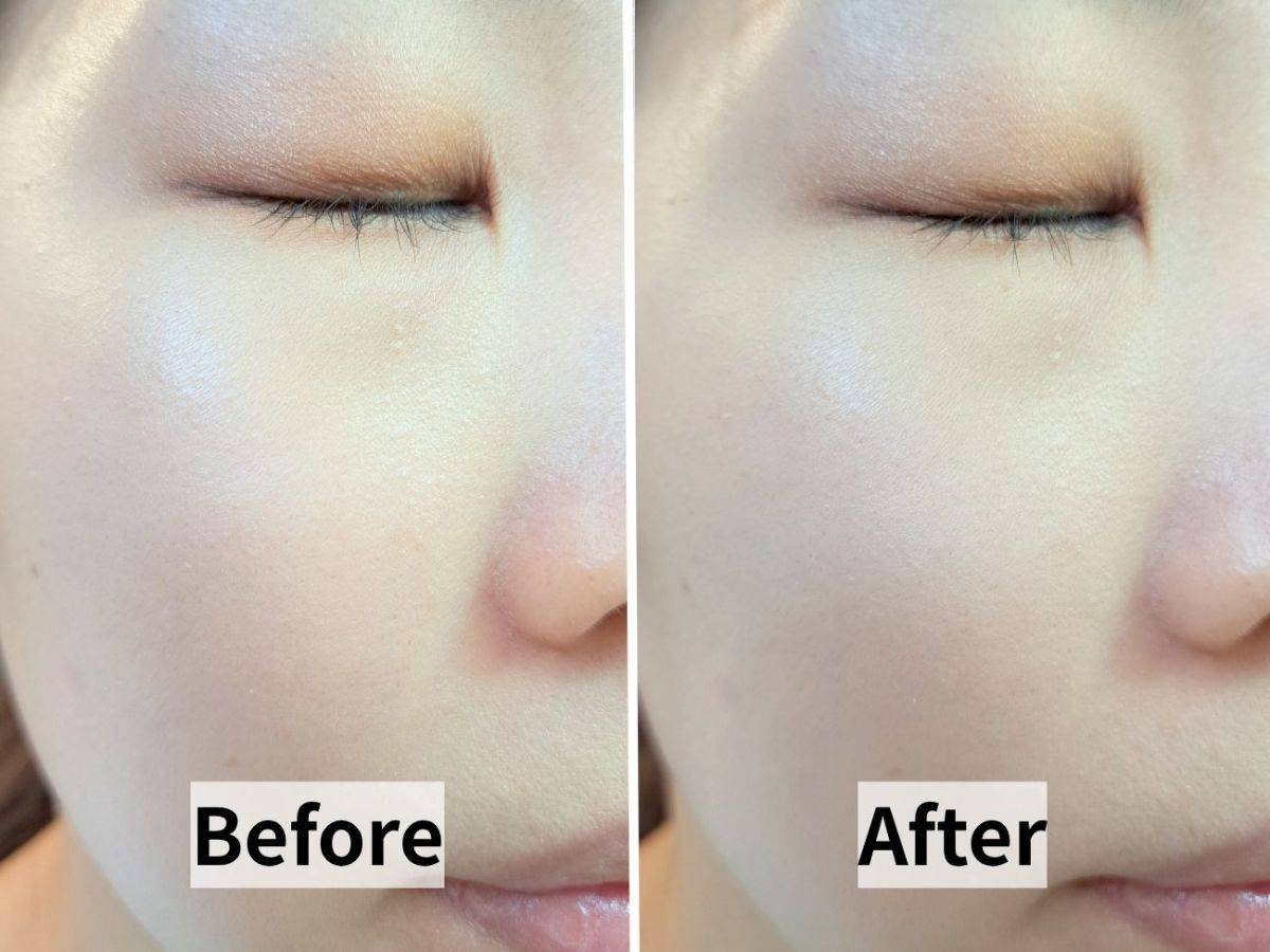 SHISEIDO エッセンス スキンセッティング パウダー 01 Hydrating GLOWの仕上がりビフォーアフター比較画像