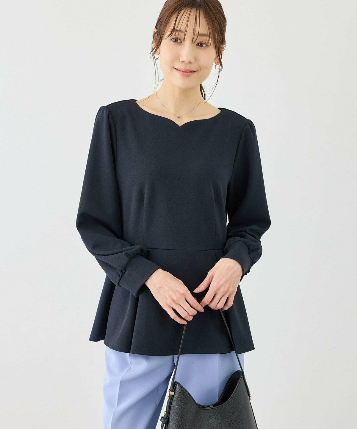 ROPE' PICNIC カットジョーゼットハートネックペプラムプルオーバー