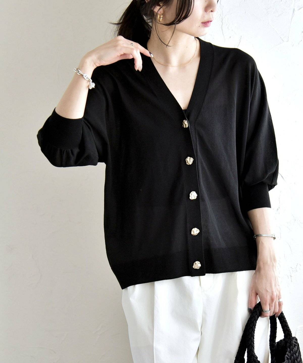 SHIPS カット ジョーゼット Vネック カーディガン