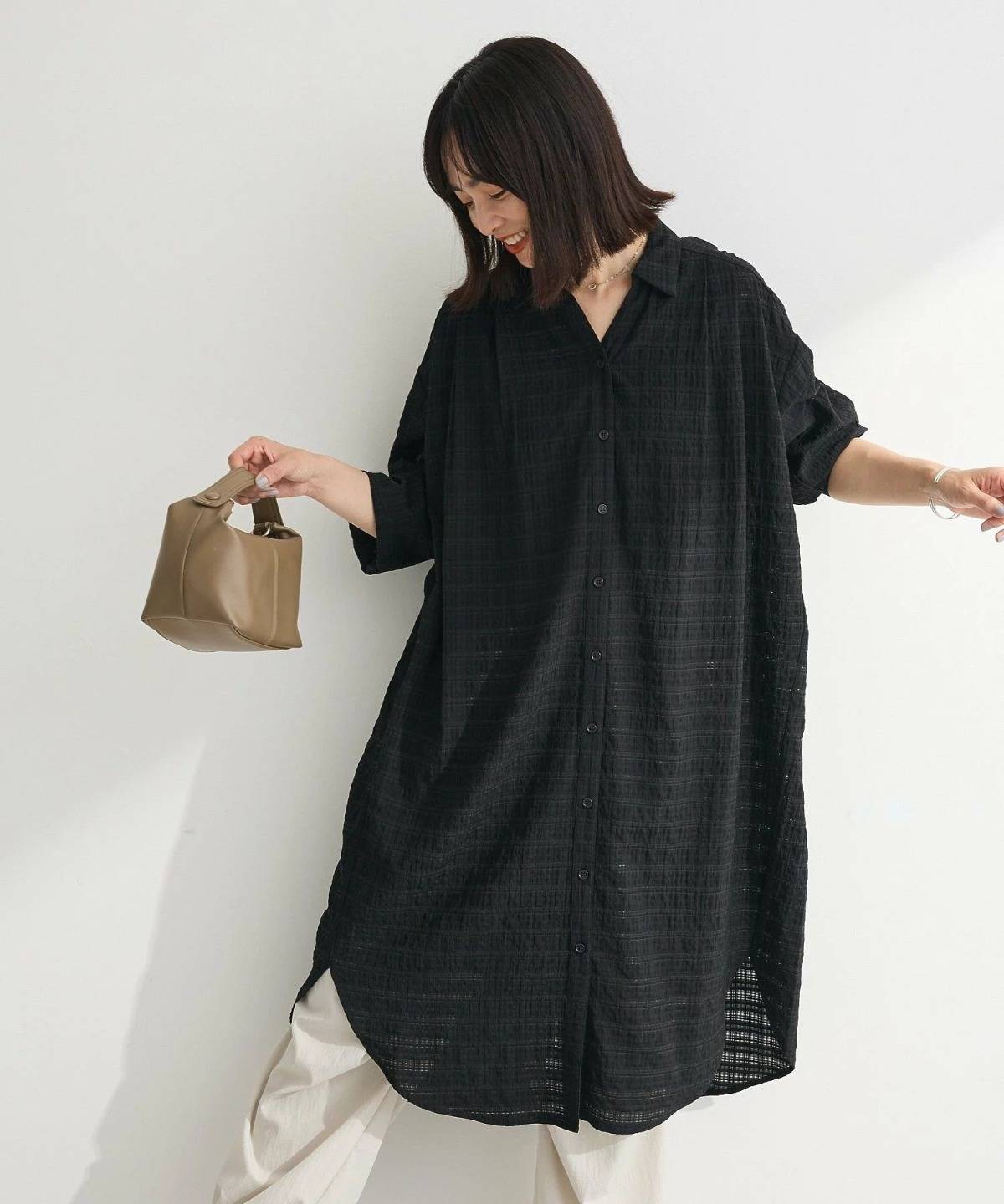 Green Parks シアーチェックシャツワンピース
