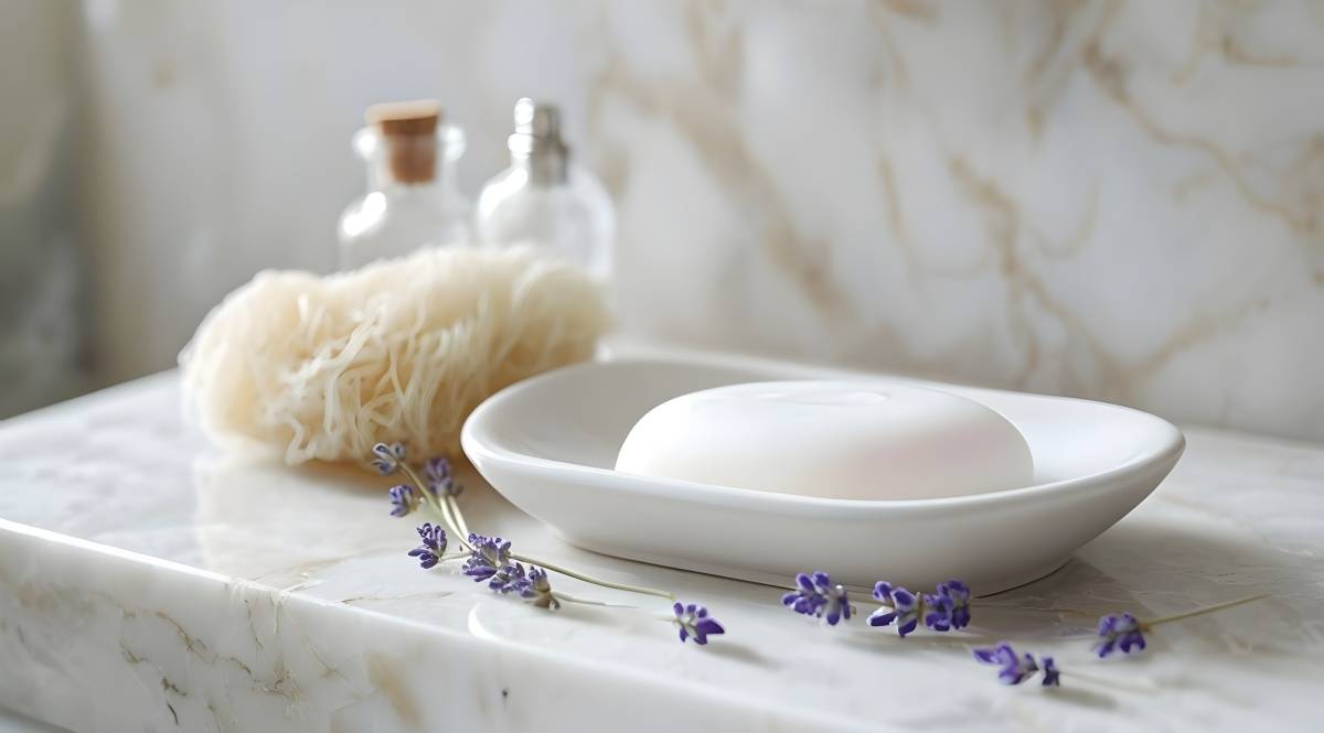 洗面所　家庭運　上がる　陶器の石鹸ケース