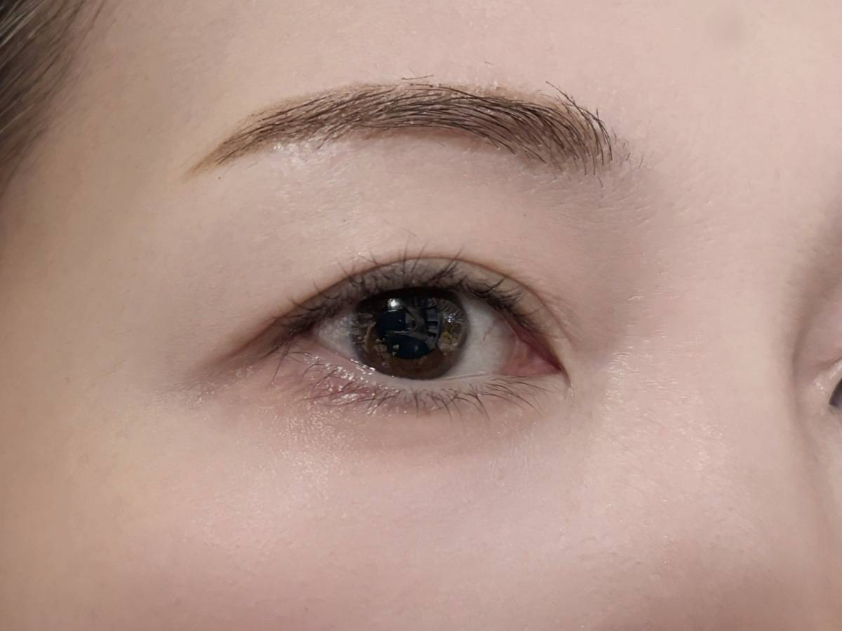 MAYBELLINE メイベリン ブロウインク 3Dスタイリングジェル 04 キャラメルブラウン 眉マスカラ アイブロウマスカラ 塗布後 筆者目元