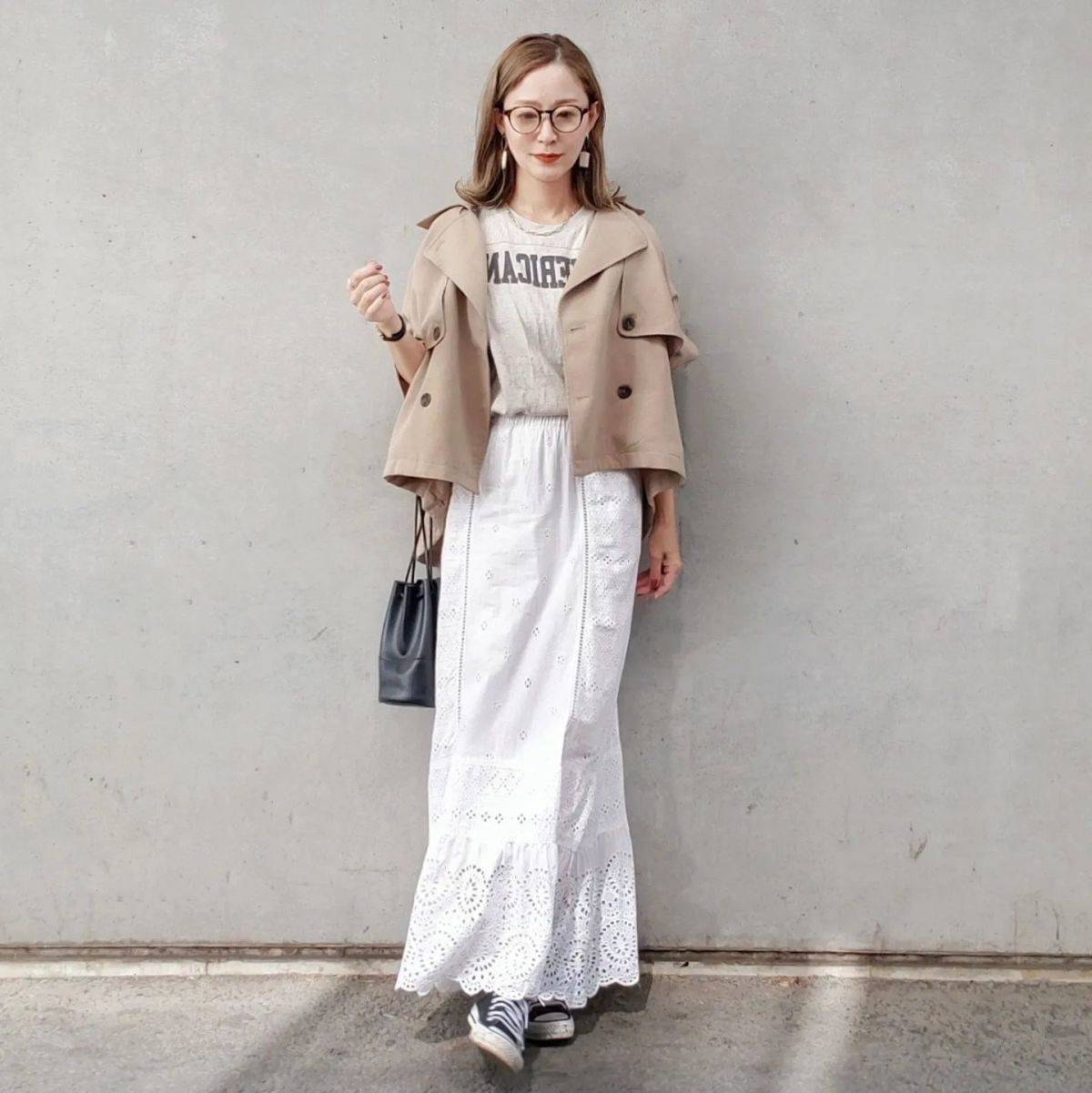 トレンチコート×レーススカート