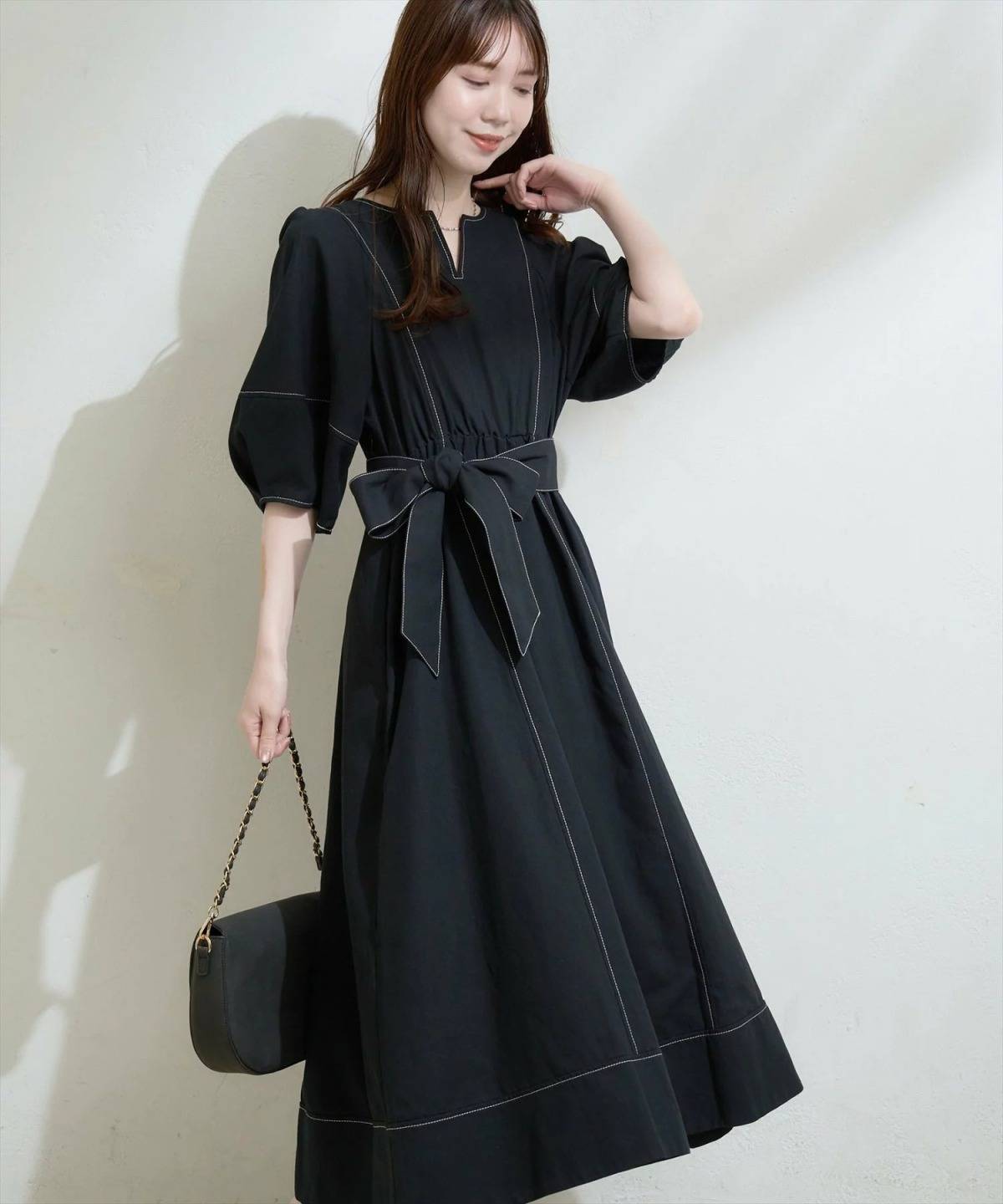 natural couture ランタンスリーブワンピース