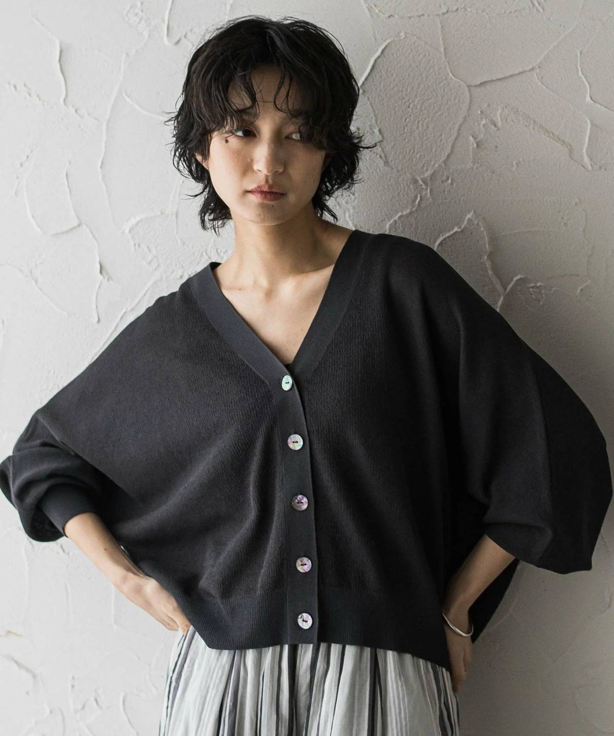 MAYSON GREY シアージャガードドルマンニットカーディガン