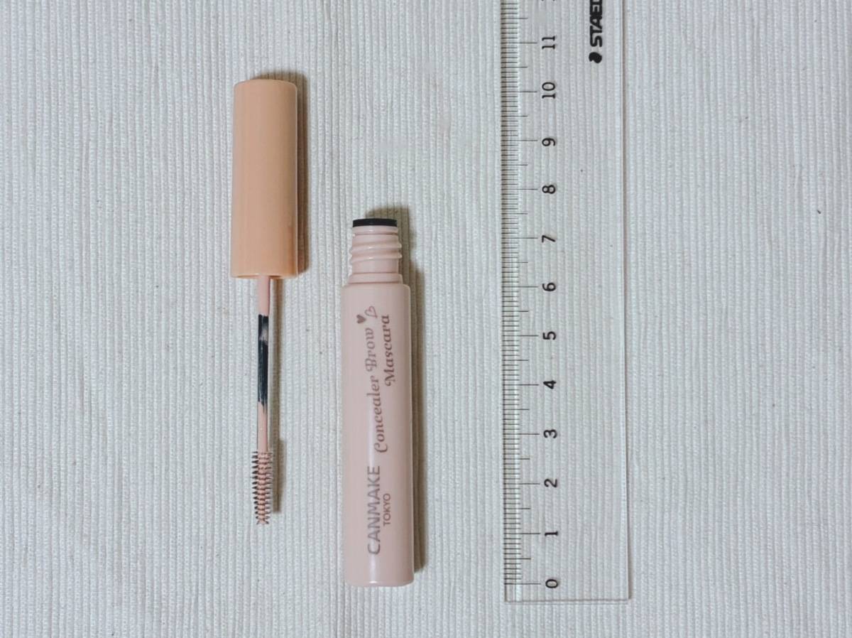CANMAKE キャンメイク コンシーラーブロウマスカラ 01 ピンクベージュ 眉マスカラ アイブロウマスカラ 本体 蓋開け 定規 サイズ