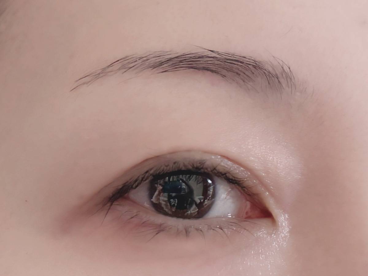 CANMAKE キャンメイク コンシーラーブロウマスカラ 01 ピンクベージュ 眉マスカラ アイブロウマスカラ 塗布前 筆者目元