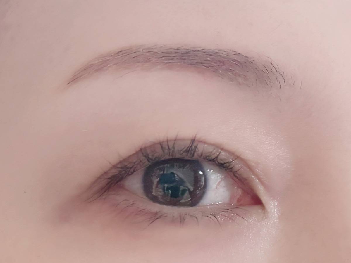 CANMAKE キャンメイク コンシーラーブロウマスカラ 01 ピンクベージュ 眉マスカラ アイブロウマスカラ 塗布後 筆者目元