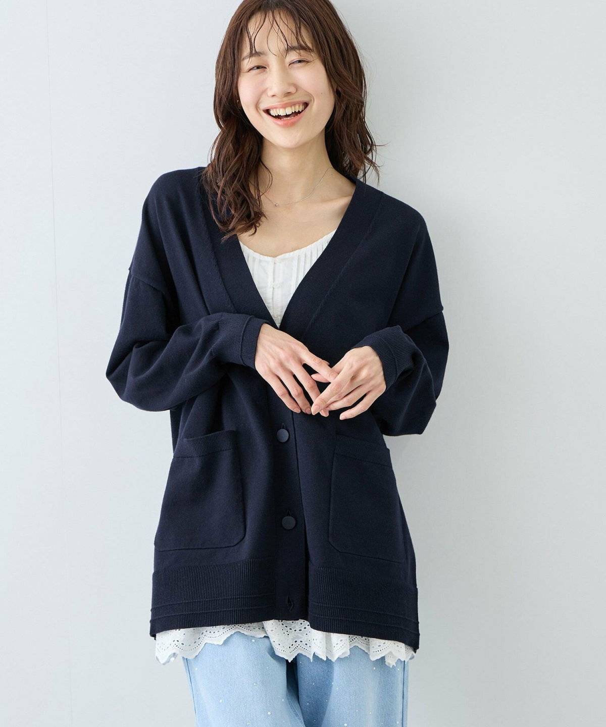 ROPE' PICNIC Vネックミドル丈フォルムカーディガン