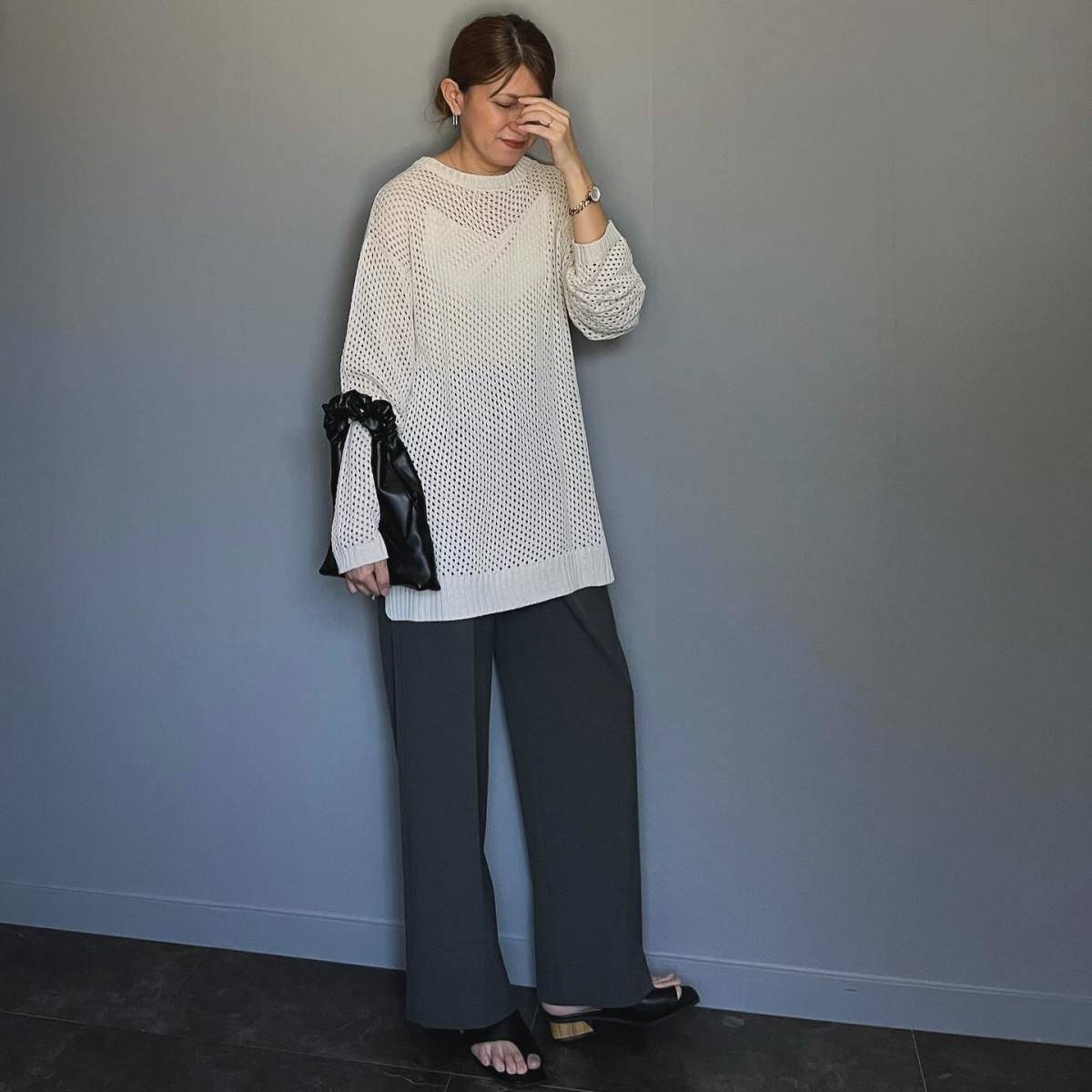 メッシュ編みニットを合わせる！