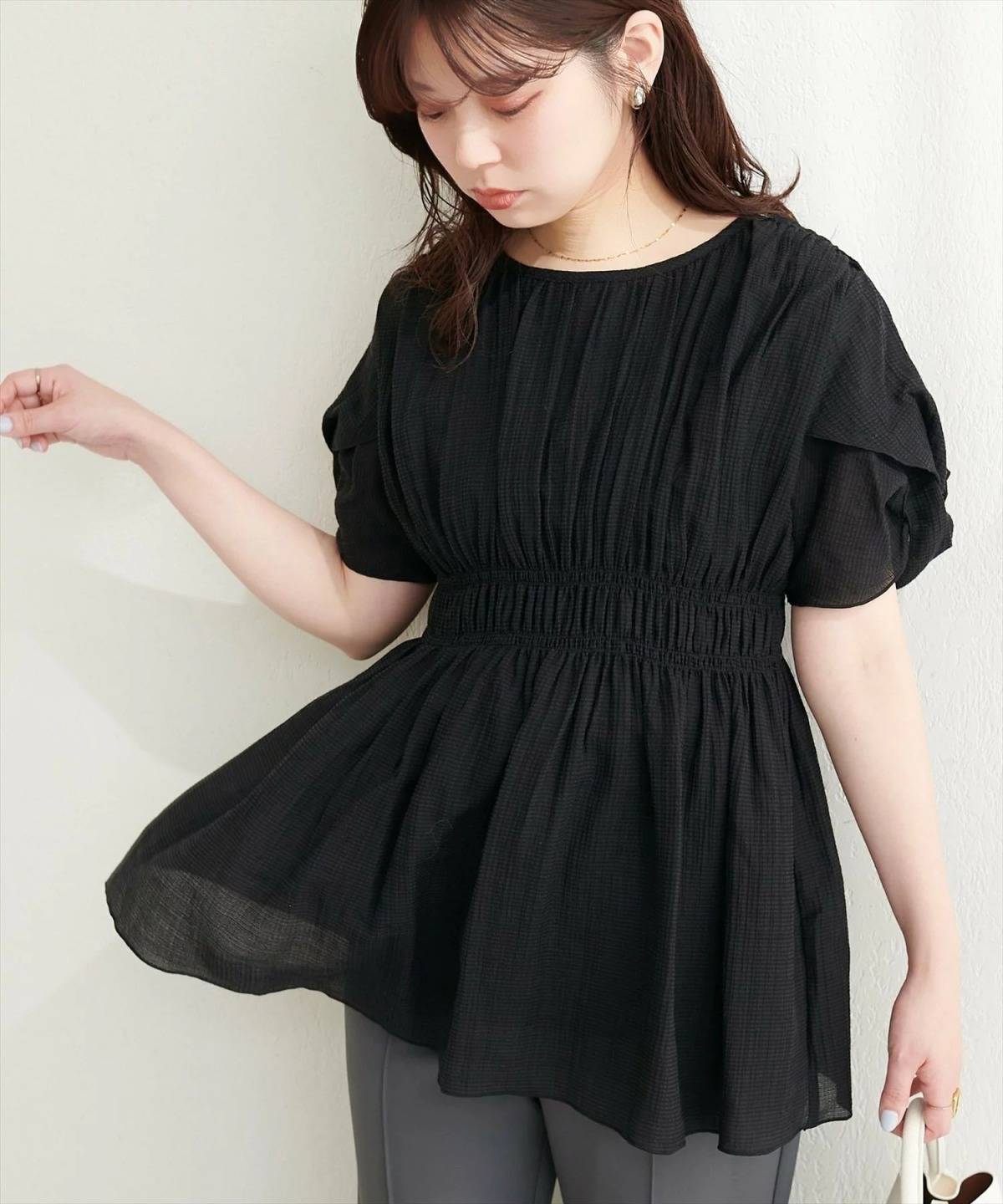 natural couture ねじり袖ペプラムチュニック