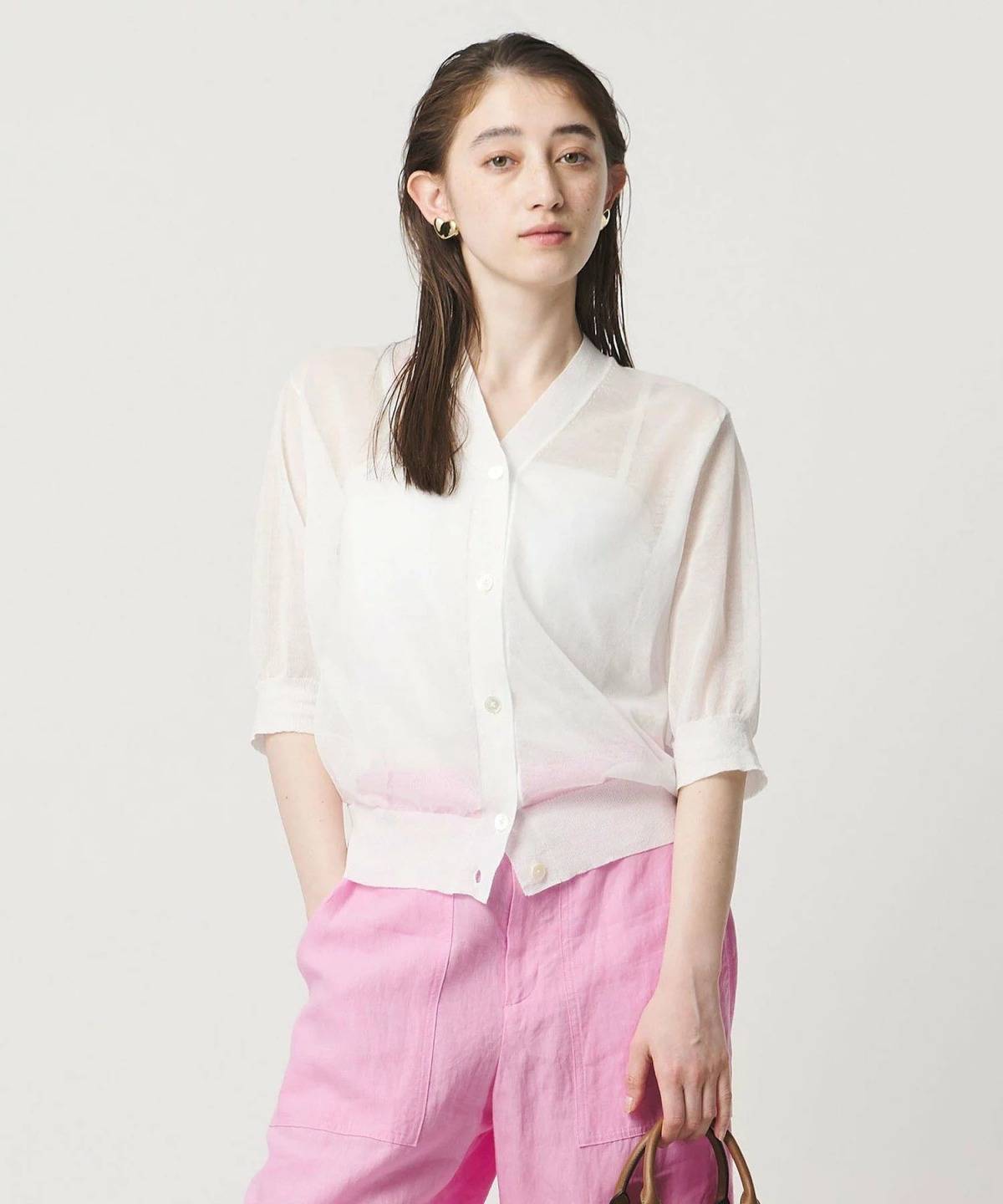 UNITED ARROWS シアー Vネック カーディガン -ウォッシャブル-