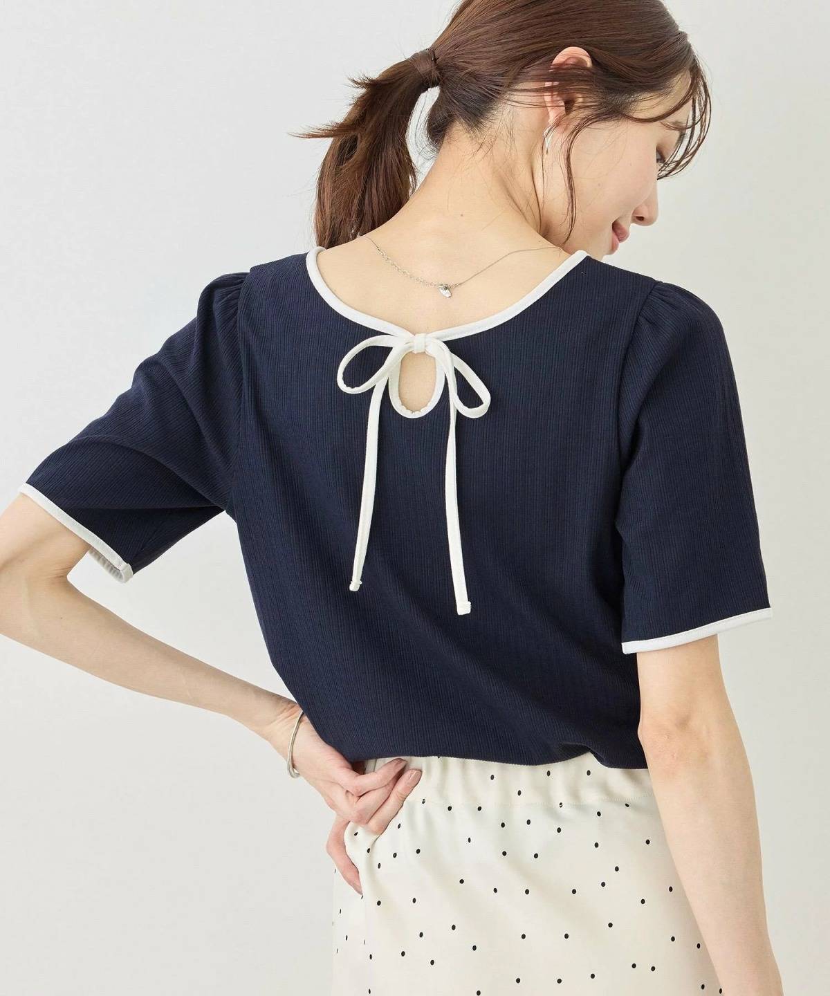 ROPE' PICNIC 前後2WAY配色テレコリボンディテールトップス