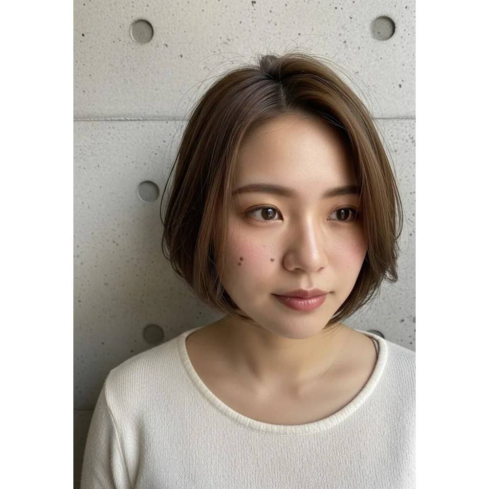 ミルクティーベージュ×丸みショートボブ