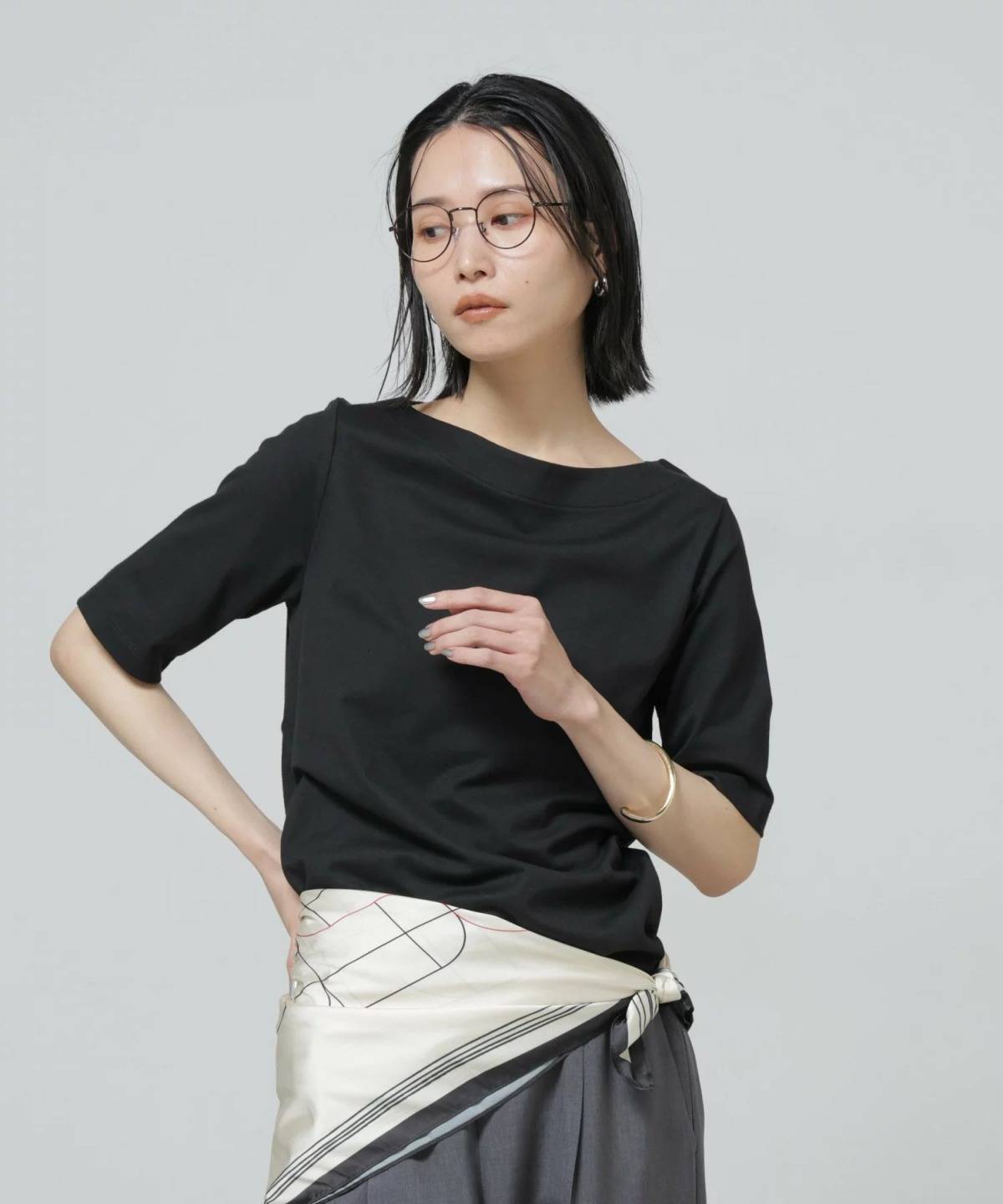 NANO universe 汗染み防止ボートネックTシャツ