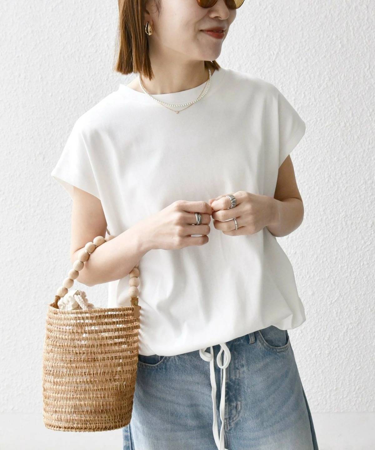SHIPS ドロスト フレンチスリーブ TEE