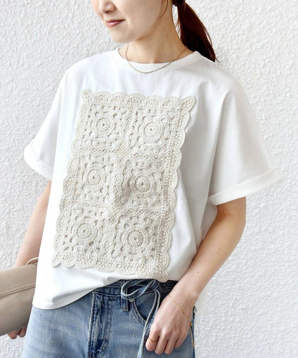 SHIPS クロシェ ドッキング ショート スリーブ TEE