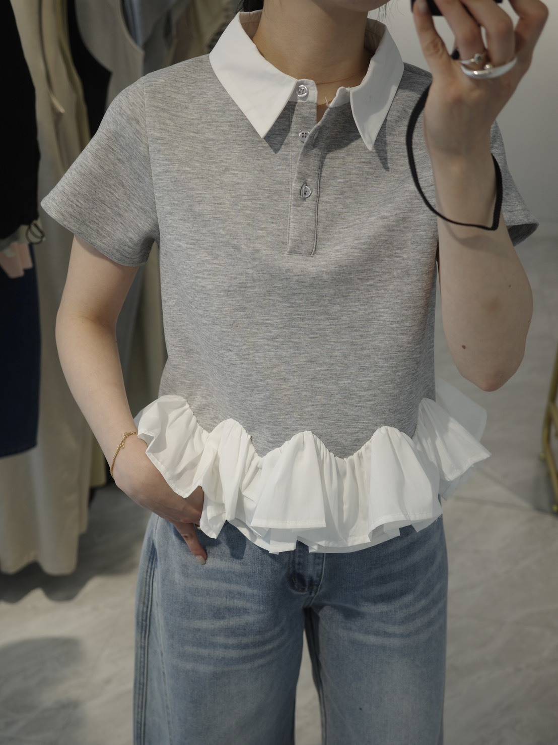AMELY ダブルフリルペプラムトップス