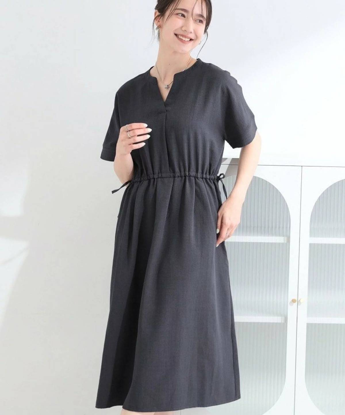 SHOO・LA・RUE 麻調スキッパー脇リボンワンピース