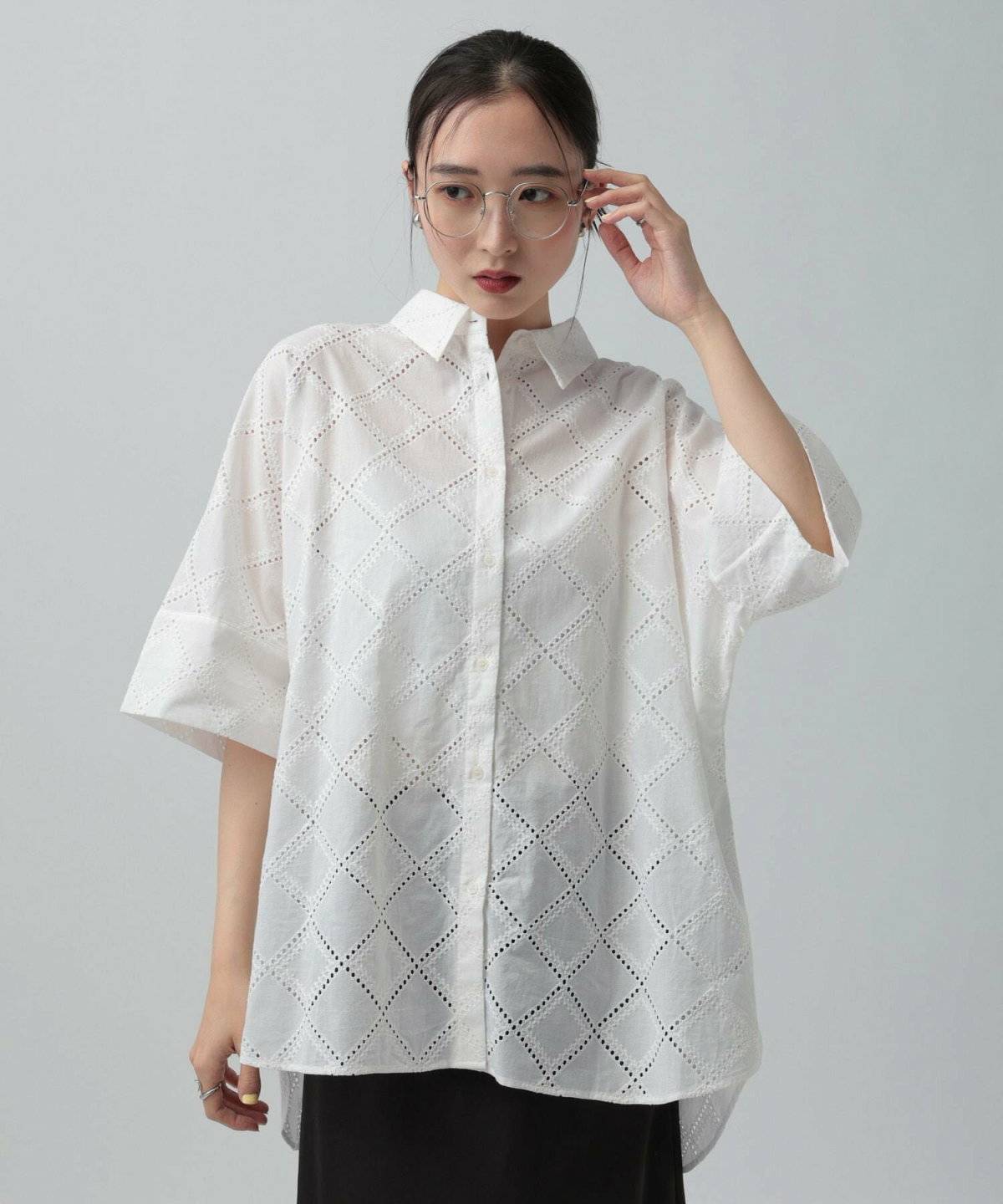 LEPSIM ハーフスリーブ刺繍シャツチュニック