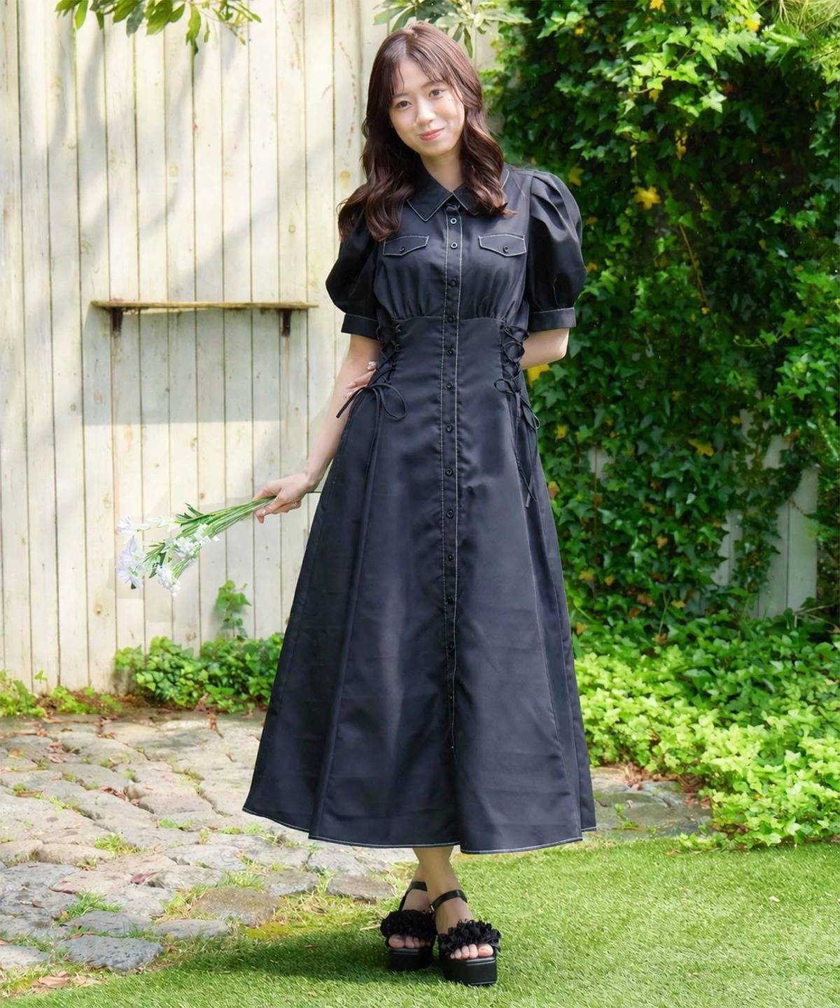 MAJESTIC LEGON サイドレースアップシャツワンピース