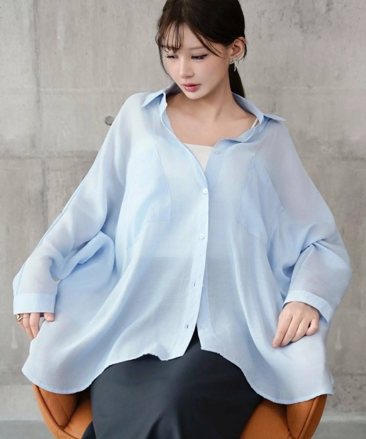 DRESS+ シャツ レディース オーバーサイズ 透け感
