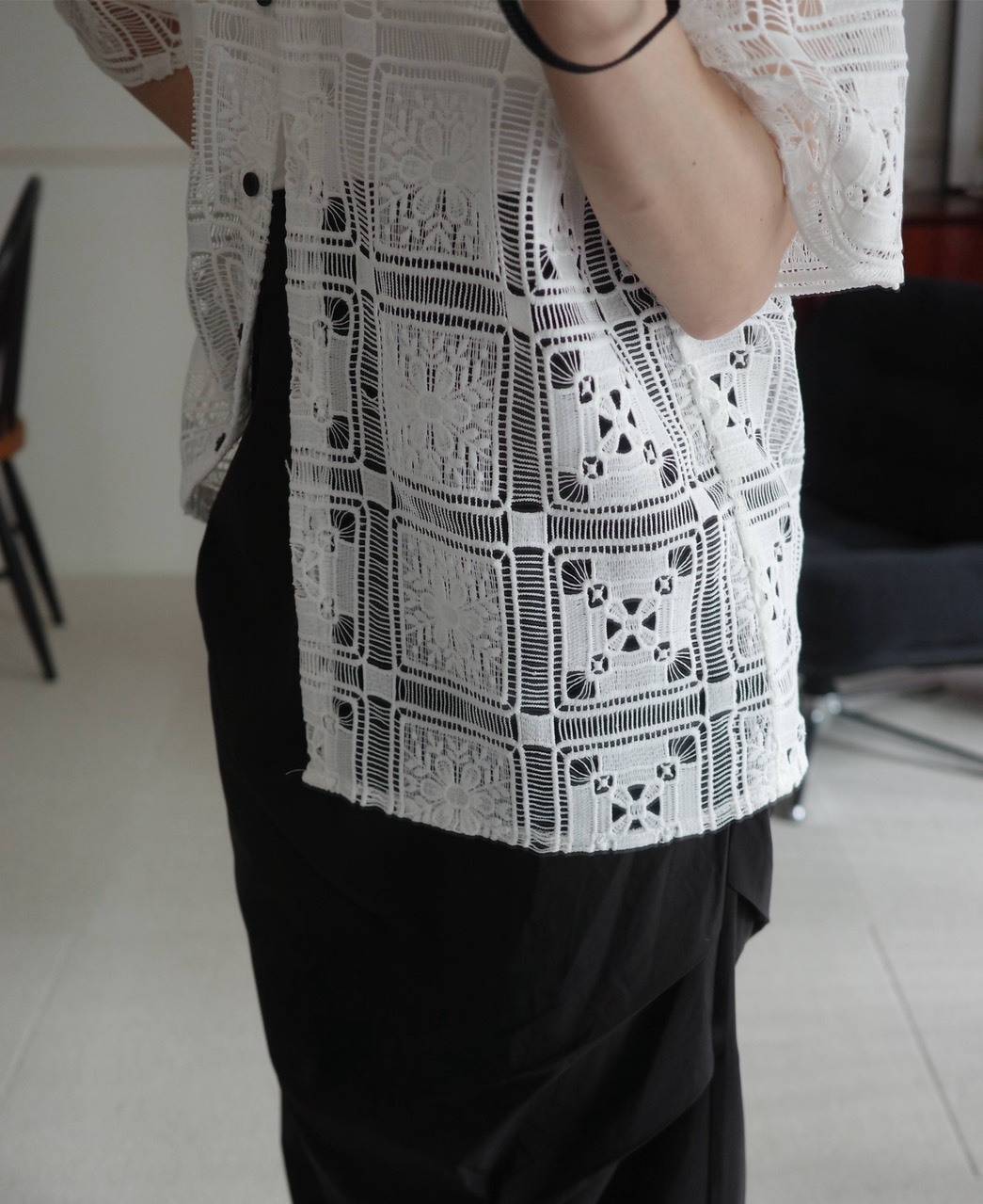 hellam クロシェレースハーフスリーブシャツ