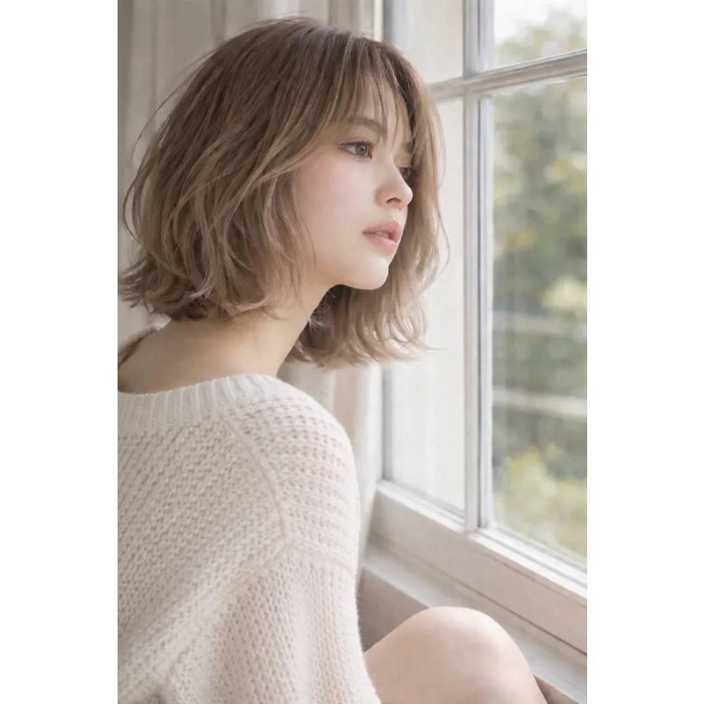 透明感ベージュのレイヤーボブ