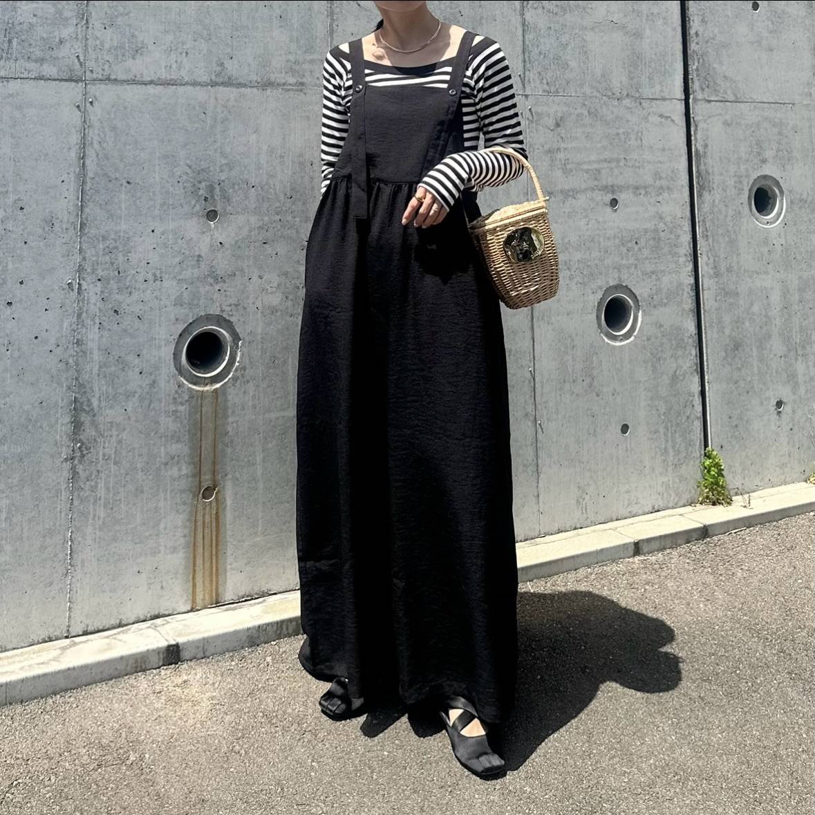 ボーダー柄トップスを重ね着する！