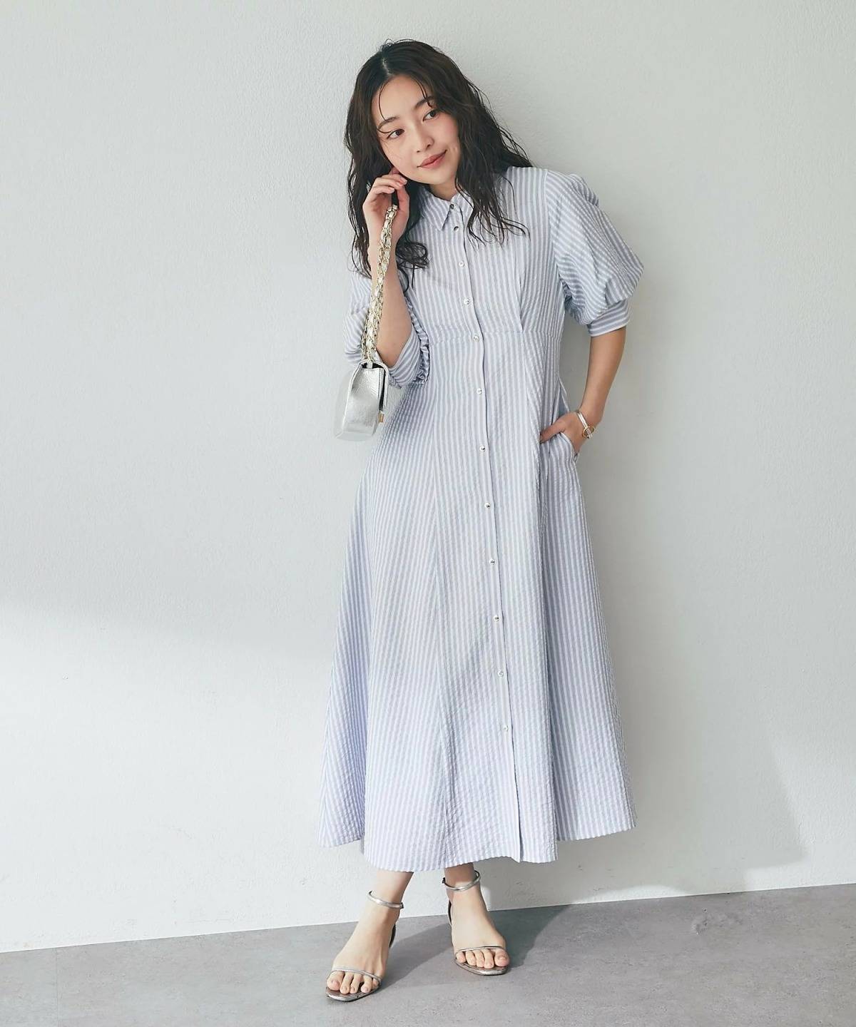 La boutique BonBon ストライプフレアシャツワンピース