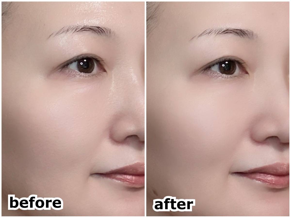 DECORTÉ デコルテ UVコンフォート エアリートランスペアレント コスメデコルテ コスデコ UV下地 塗布前 塗布後 before after 筆者顔