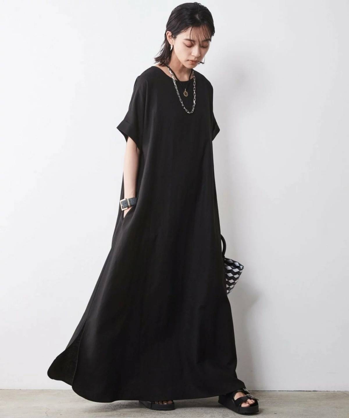 CHIC STYLE レーヨン麻2WAYフレンチスリーブマキシワンピース