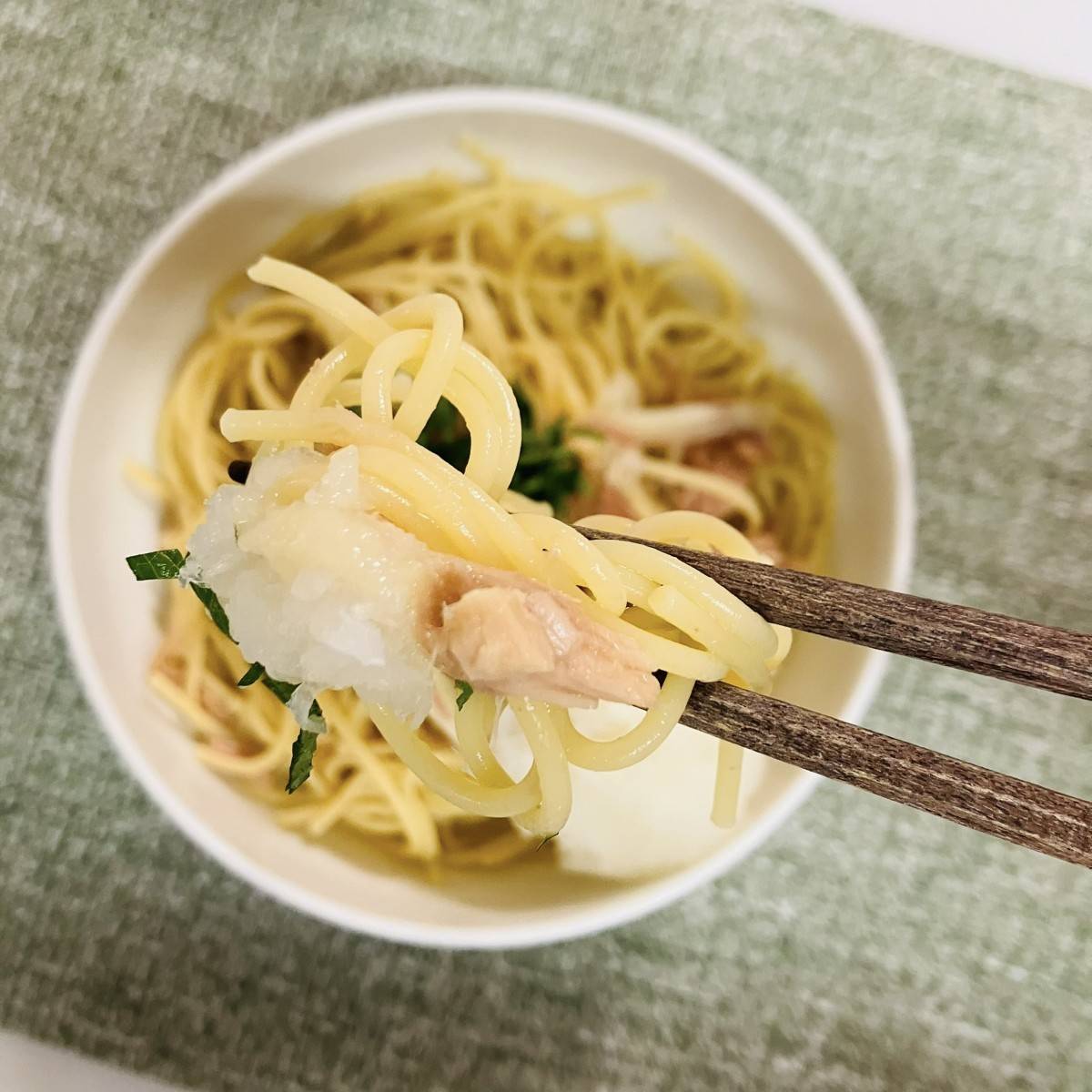 いなば公式の「さっぱり和風冷製ライトツナパスタ」のレシピ