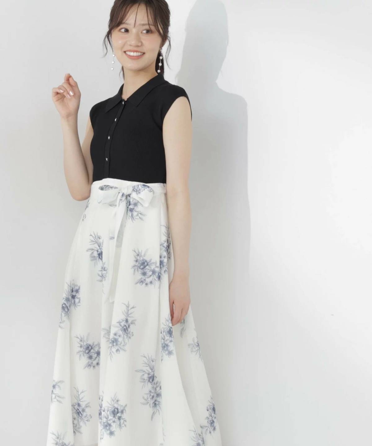 PROPORTION BODY DRESSING 衿付き柄ドッキングニットワンピース