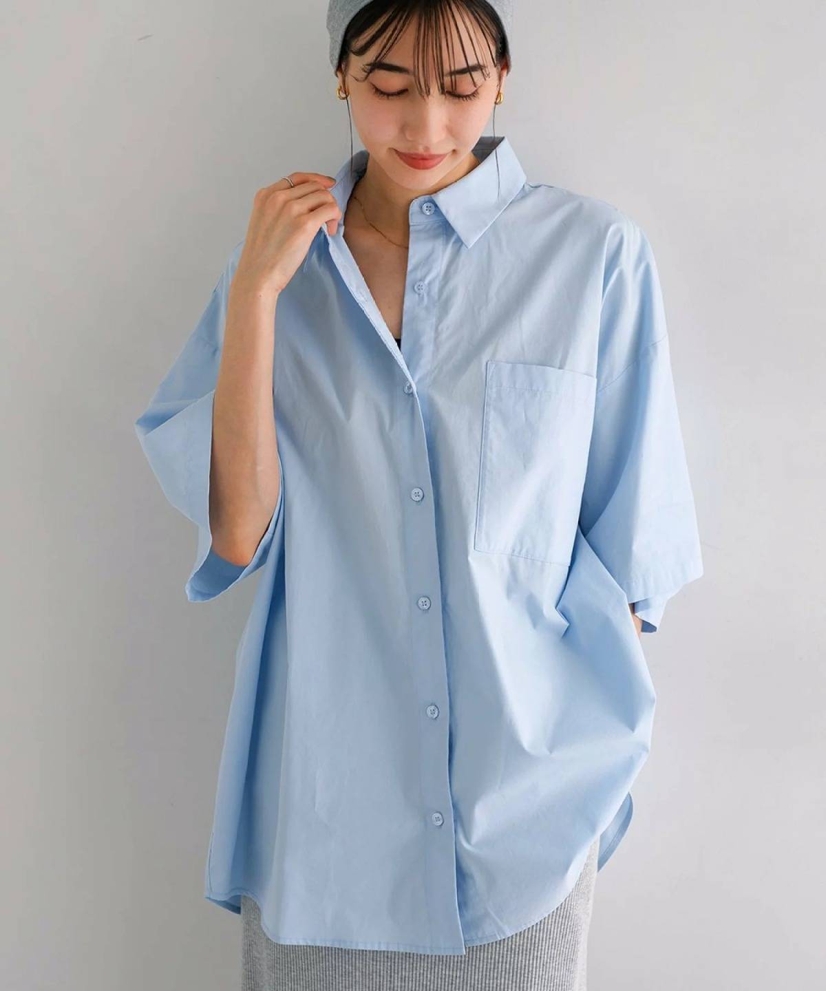 andme コットン オーバーサイズ 半袖 シャツ ブラウス evernavy
