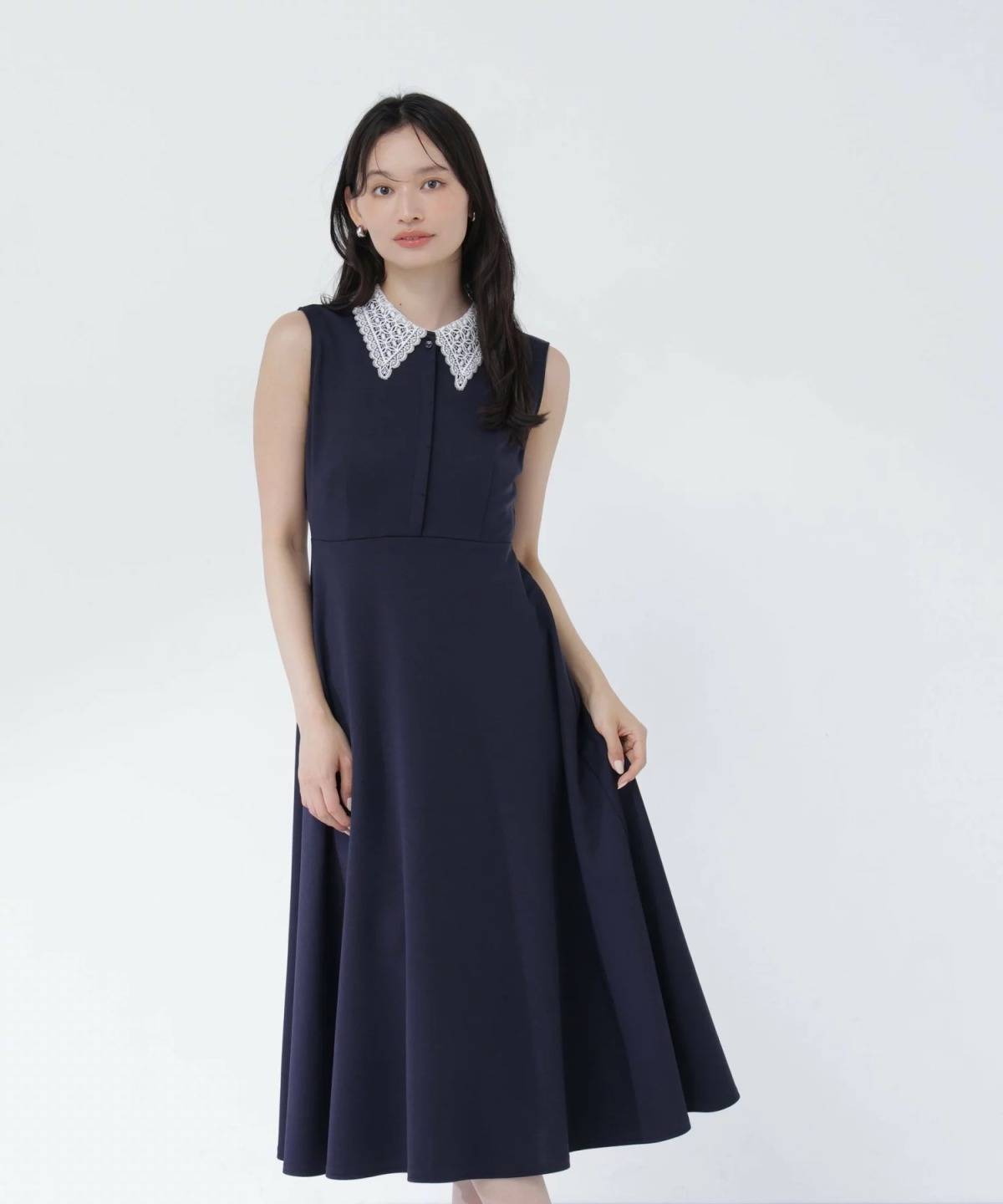 NATURAL BEAUTY BASIC レース襟ノースリーブワンピース