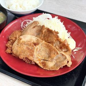  かつやの「大判豚の生姜焼きとチキンカツの合い盛り定食(ダブル)」 