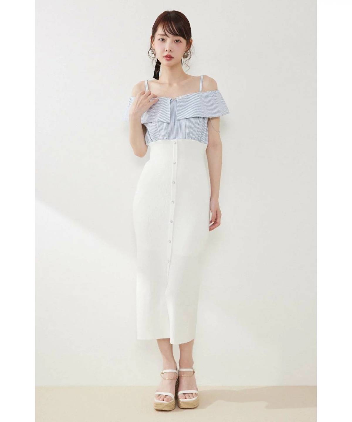 rienda 2WAYフロントジップビッグカラータイトニットワンピース