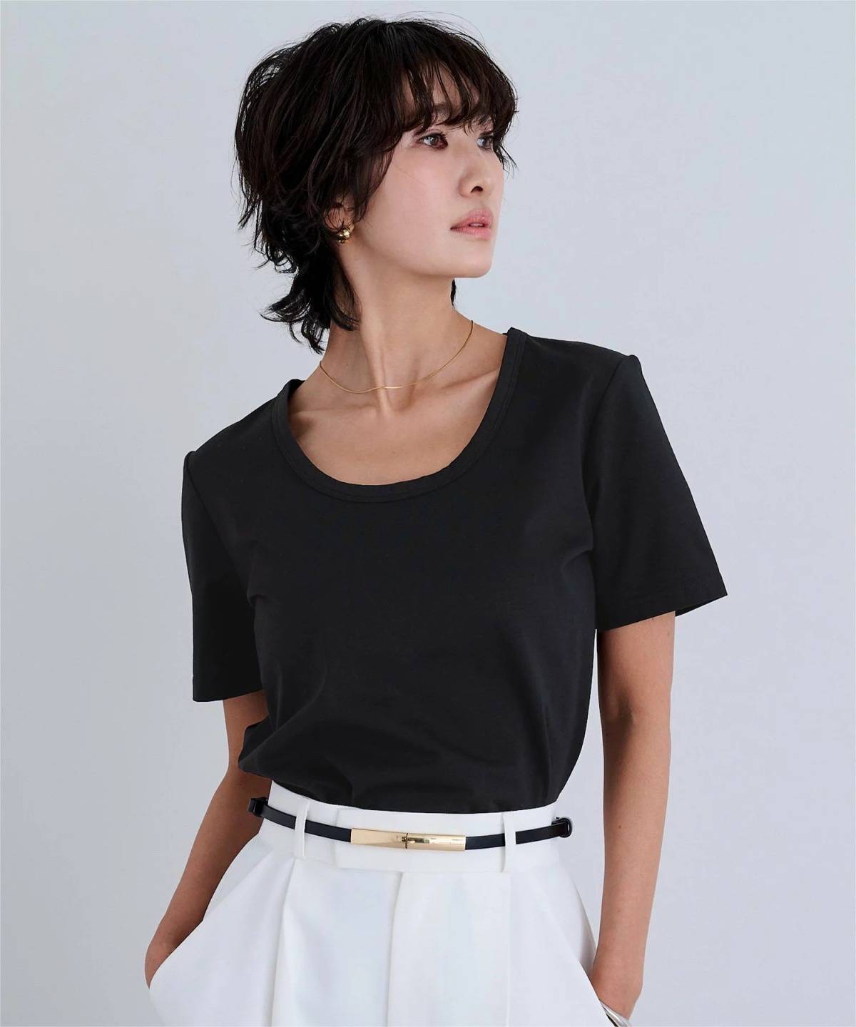 ur's エコUネックTシャツ カットソー 半袖 シンプル 速乾 UVケア 洗える