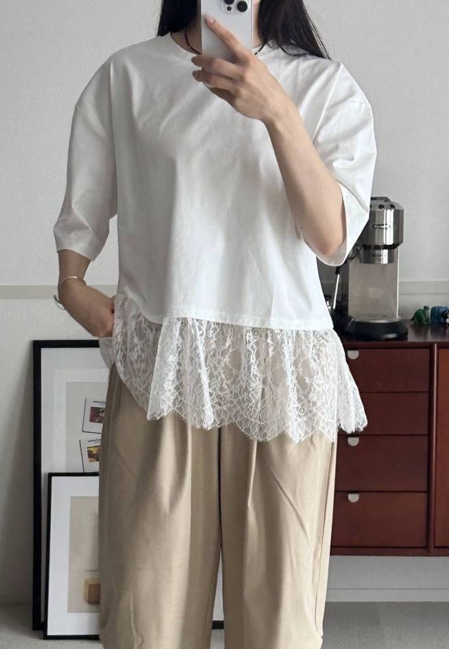 NOAHL 接触冷感レースドッキングTシャツ